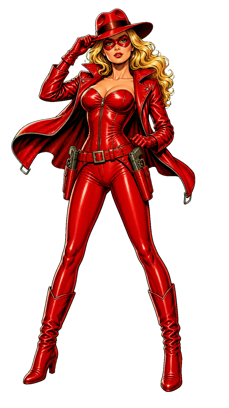 Miss Masque, pin-up super-héroïne en cuir rouge
